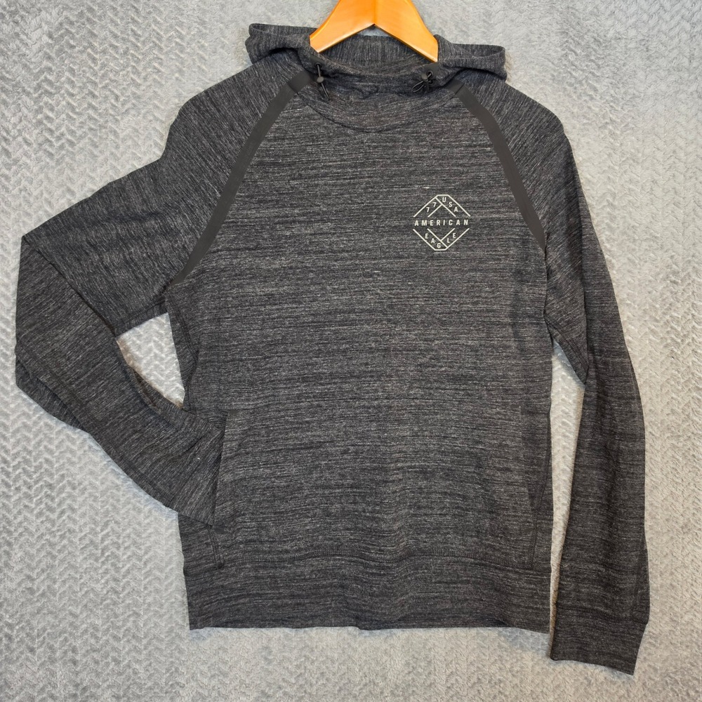 American Eagle Flex Mens Small Charcoal Gray Heather Pullover Hoodie Raglan S